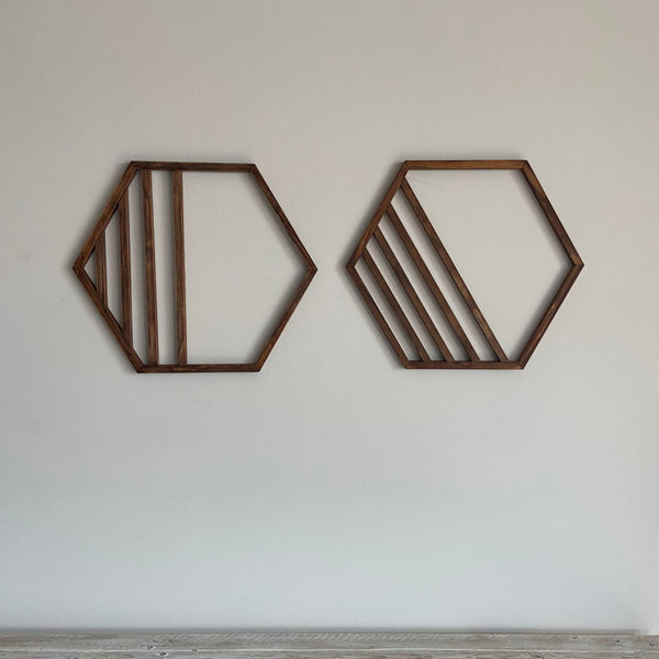 Paire d'hexagones géométriques par SB Wood Studio